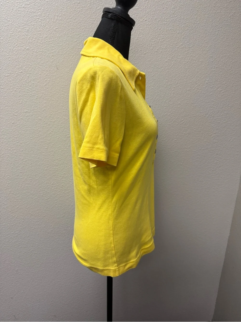 Tory Burch Yellow Button Polo Top Large Preppy Luxury Cotton Shirt - Picture 6 of 11